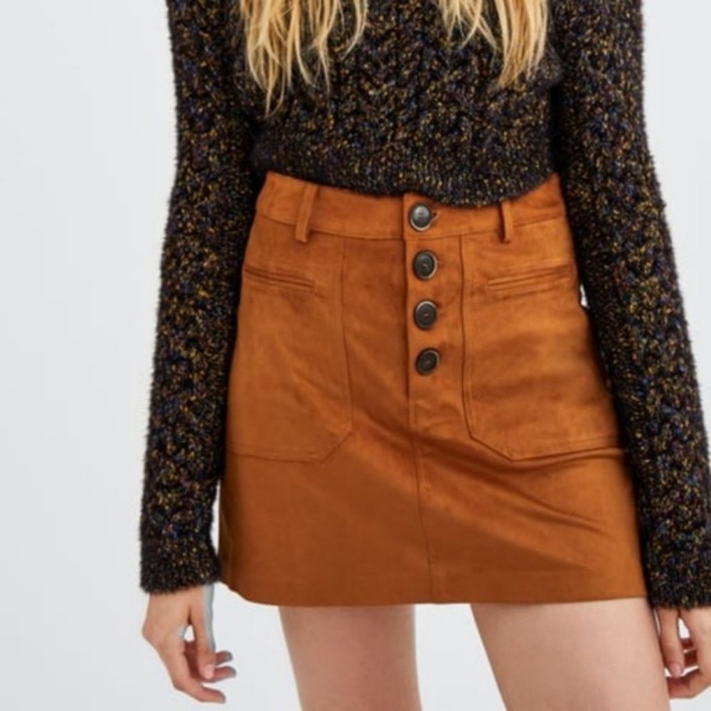 Zara Suede Button-Up Skirt